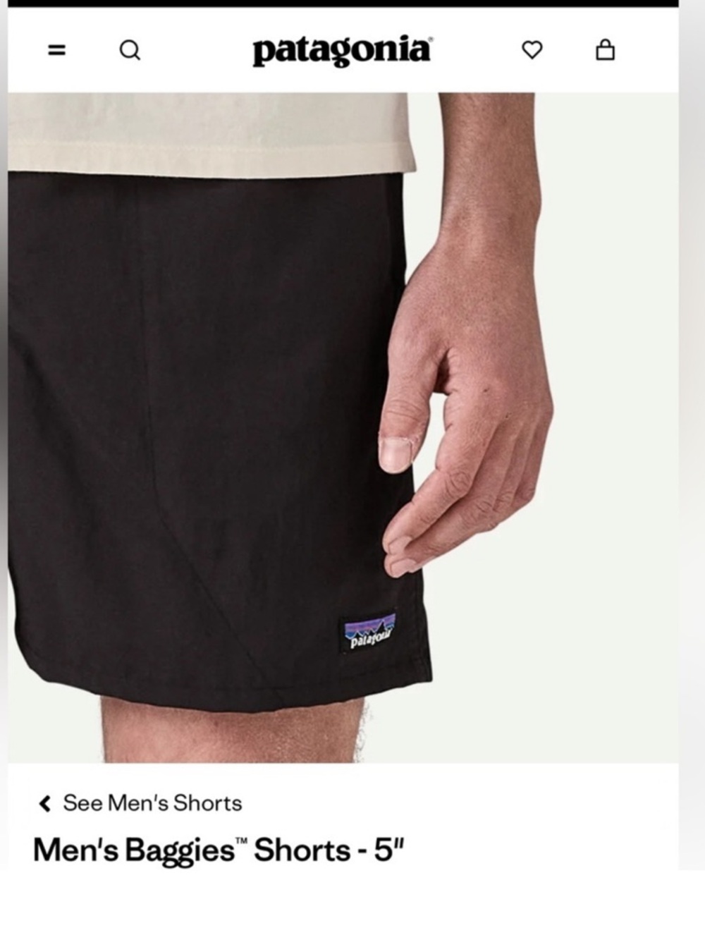 Patagonia - Mens - XXL 5" - Black Baggies Shorts net lined drawstring pristine